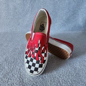 Vans Classic Slip On Checker Flame Canvas Sneakers Multi-Color Unisex